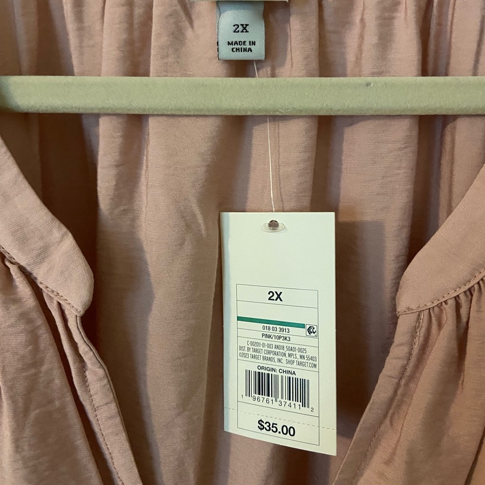 A New Day Blush Colored Long Sleeve Tiered Chiffon Flowing Maxi Dress 2X NWT - Picture 8 of 12